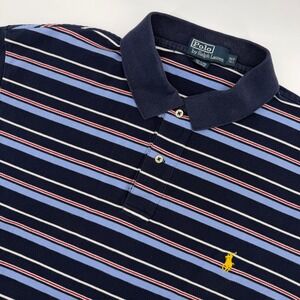 Polo Ralph Lauren Men's XLT Tall Stripe Short Sleeve Blue Red Shirt Yellow Pony